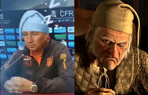 CFR CLUJ - FCSB // VIDEO+FOTO Gafă incredibilă: Dan Petrescu, unchiul Scrooge de la CFR Cluj! Clubul din Gruia i-a pus căciulă de noapte în timpul conferinței :D