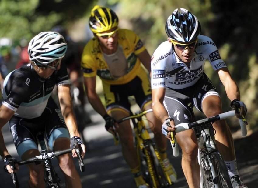 Alberto Contador, Andy Schleck şi Thomas Voeckler Sursa foto: daylife.com