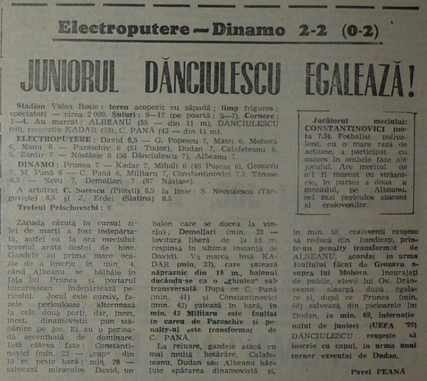 Gazeta Sporturilor din decembrie 1993, despre primul gol al lui Dănciulescu în prima divizie
