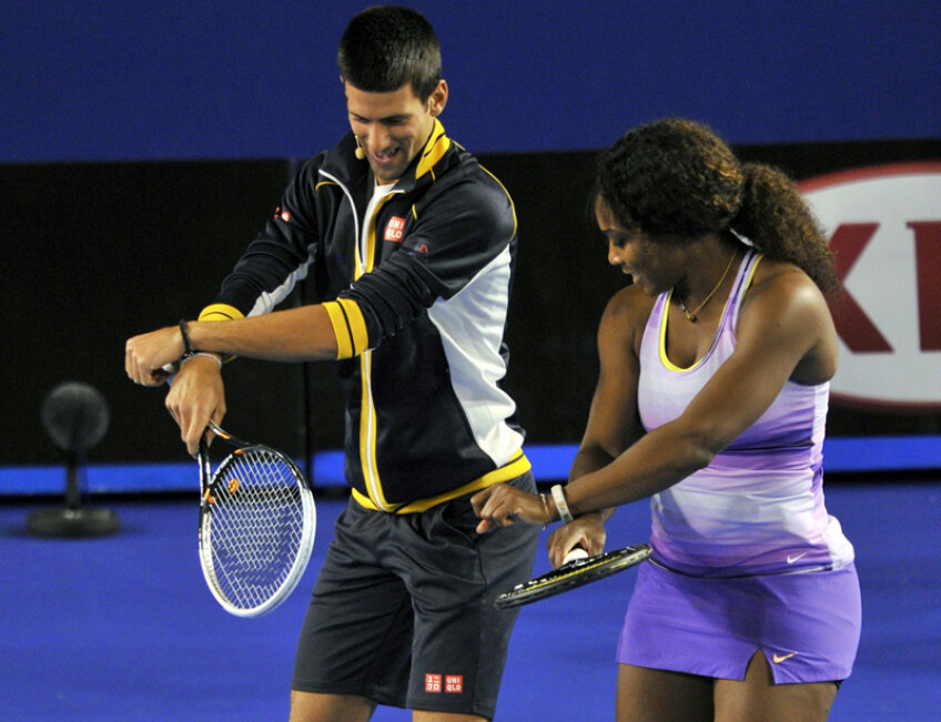 Neobositul Novak Djokovici îi predă Serenei Williams o lecţie de dans Gangnam Style // Foto: Reuters