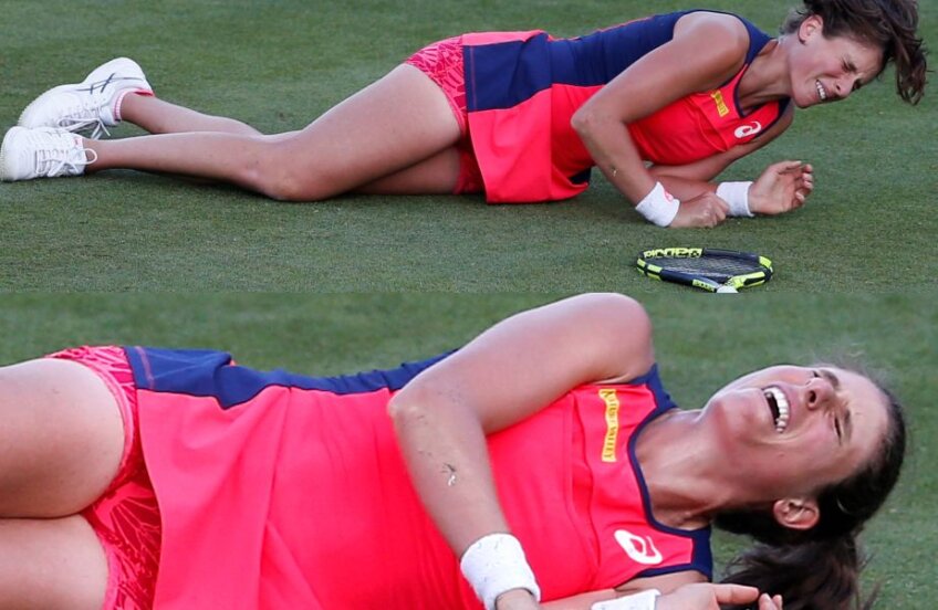 BUF! Konta a căzut joi și s-a lovit la spate chiar în momentul în care avea minge de meci cu Kerber. Azi, a abandonat în fața Pliskovei, în semifinale la Eastbourne. foto: reuters