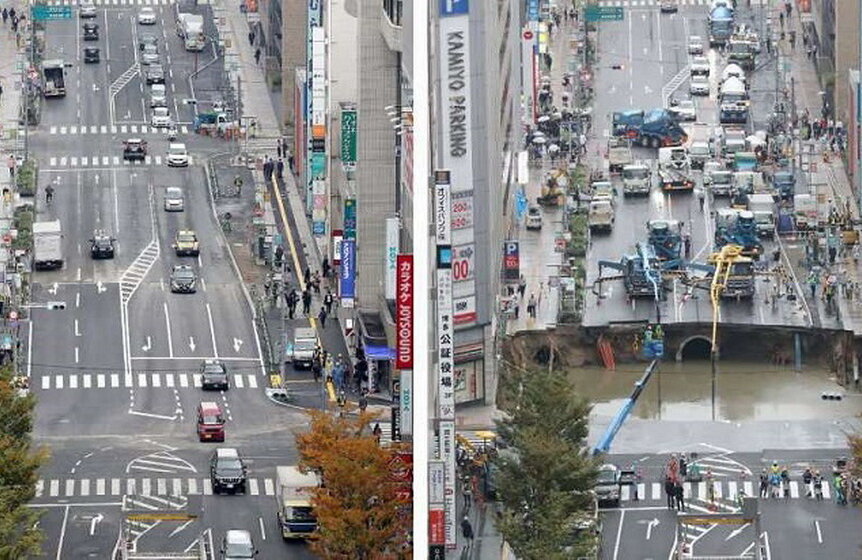 Groapă imensă, astupată de japonezi în numai două zile ► Foto: motorionline.com